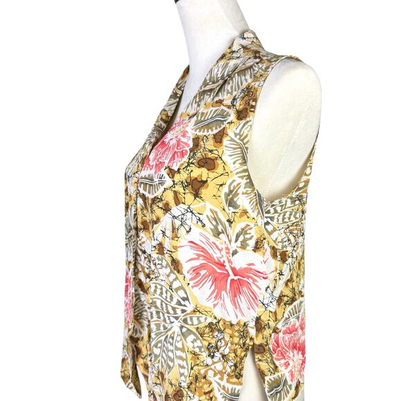 Casual Corner Vintage 100% Silk Yellow Tropical Floral Print Sleeveless Tank Top - Picture 4 of 9